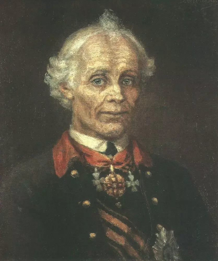 Сувораў быў кавалерам трох ступеняў ордэна Святога Георгія. Партрэт Васіля Сурыкава.