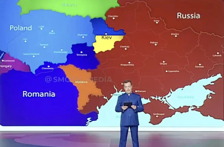 Заместитель председателя Совета безопасности и экс-президент России «делит» Украину. Скрин видео